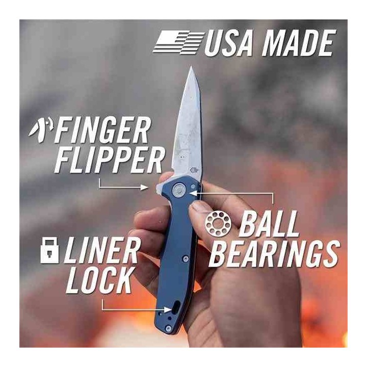 Couteau Gerber Fastball Lame Wharncliffe Acier CPM-MagnaCut Manche Aluminium Bleu Liner Lock USA G1075374 - Livraison Gratuite