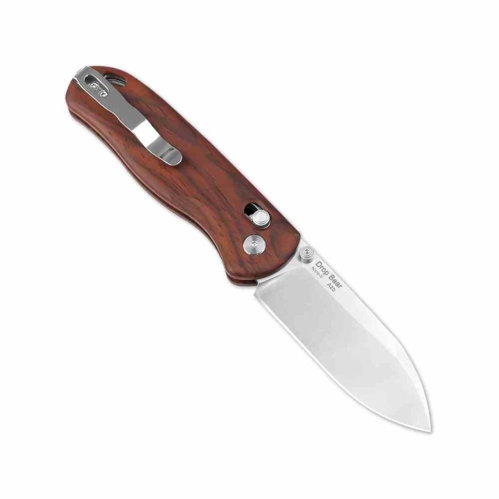 Couteau Kizer Drop Bear Clutch Lock Lame Acier Nitro-V Manche Bois Mkuluti Clip KIV3619A6 - Livraison Gratuite