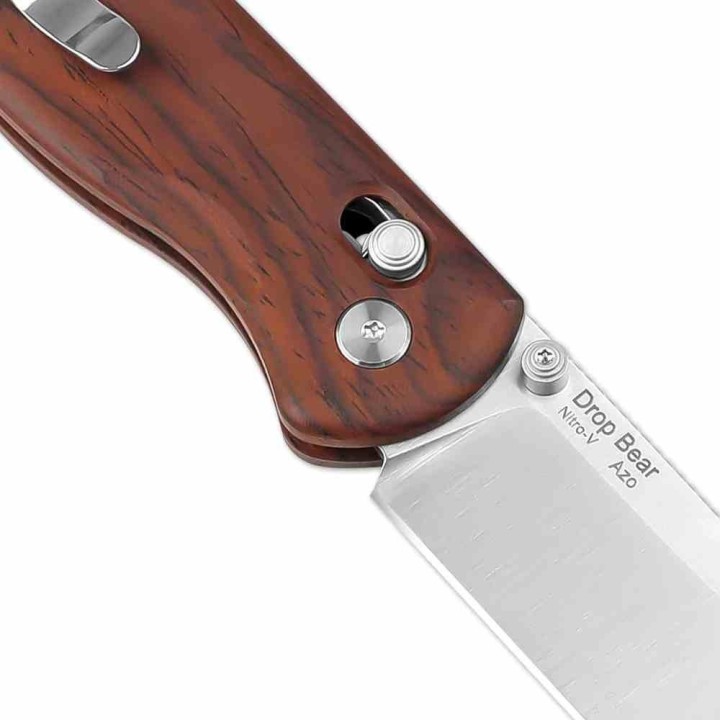 Couteau Kizer Drop Bear Clutch Lock Lame Acier Nitro-V Manche Bois Mkuluti Clip KIV3619A6 - Livraison Gratuite
