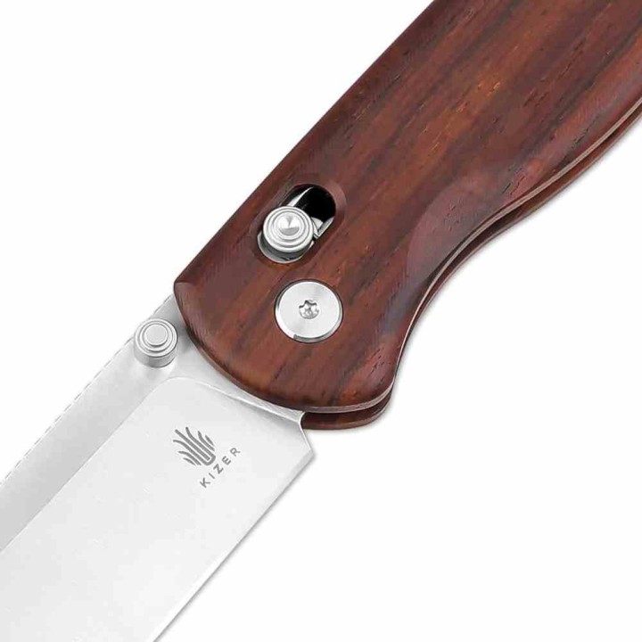 Couteau Kizer Drop Bear Clutch Lock Lame Acier Nitro-V Manche Bois Mkuluti Clip KIV3619A6 - Livraison Gratuite