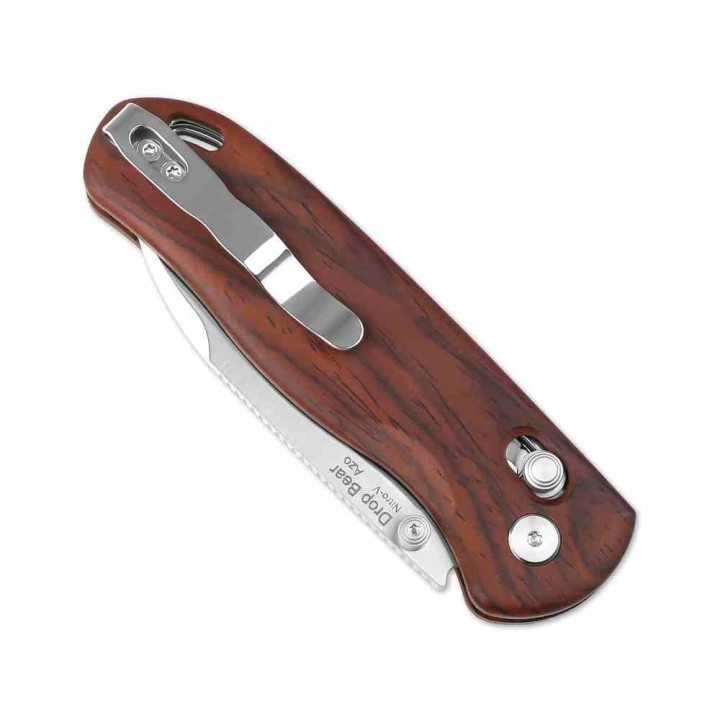 Couteau Kizer Drop Bear Clutch Lock Lame Acier Nitro-V Manche Bois Mkuluti Clip KIV3619A6 - Livraison Gratuite