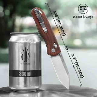 Couteau Kizer Drop Bear Clutch Lock Lame Acier Nitro-V Manche Bois Mkuluti Clip KIV3619A6 - Livraison Gratuite