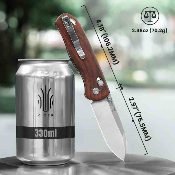 Couteau Kizer Drop Bear Clutch Lock Lame Acier Nitro-V Manche Bois Mkuluti Clip KIV3619A6 - Livraison Gratuite