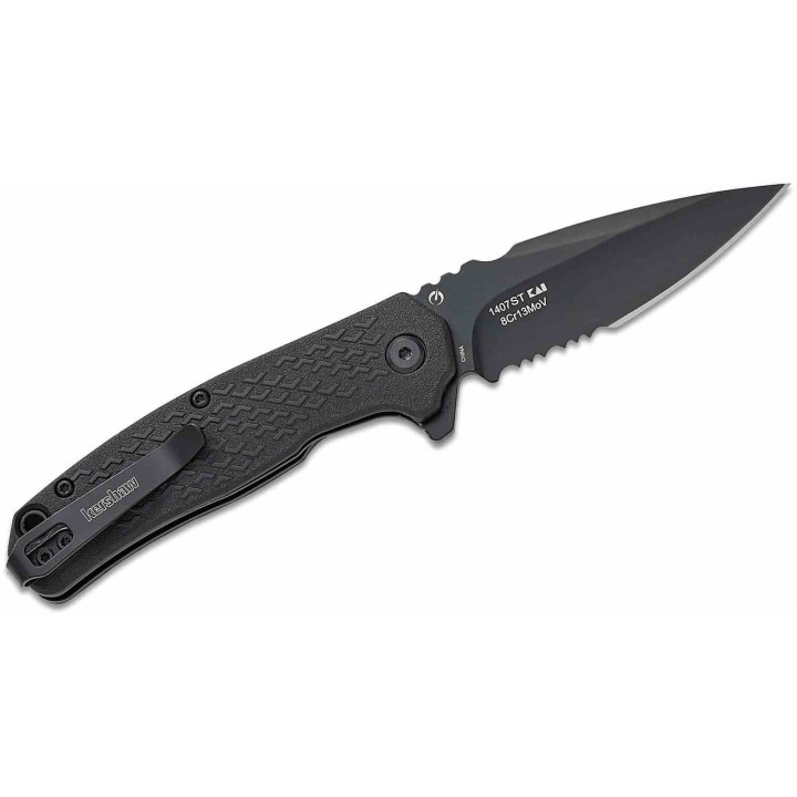 Couteau Kershaw Conduit A/O Lame Spear Point Serr Acier 8Cr13MoV Manche FRN Linerlock Clip KS1407ST - Livraison Gratuite