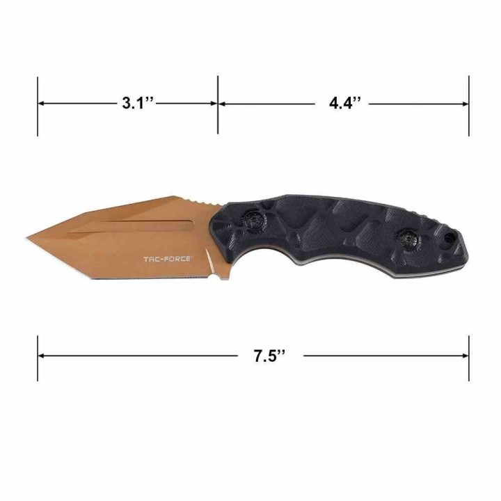 Couteau Tactique Tac Force Lame Fixe Tanto Acier 3Cr13MoV Bronze Manche Nylon Noir Étui Nylon TFFIX121BNZ - Livraison Gratuite