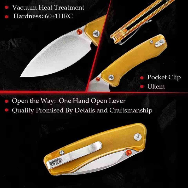 Couteau TRIVISA Koala-Y Ultem Lame Drop Point Acier N690 Crossbar Lock KIVT TVJM02YPN - Livraison Gratuite