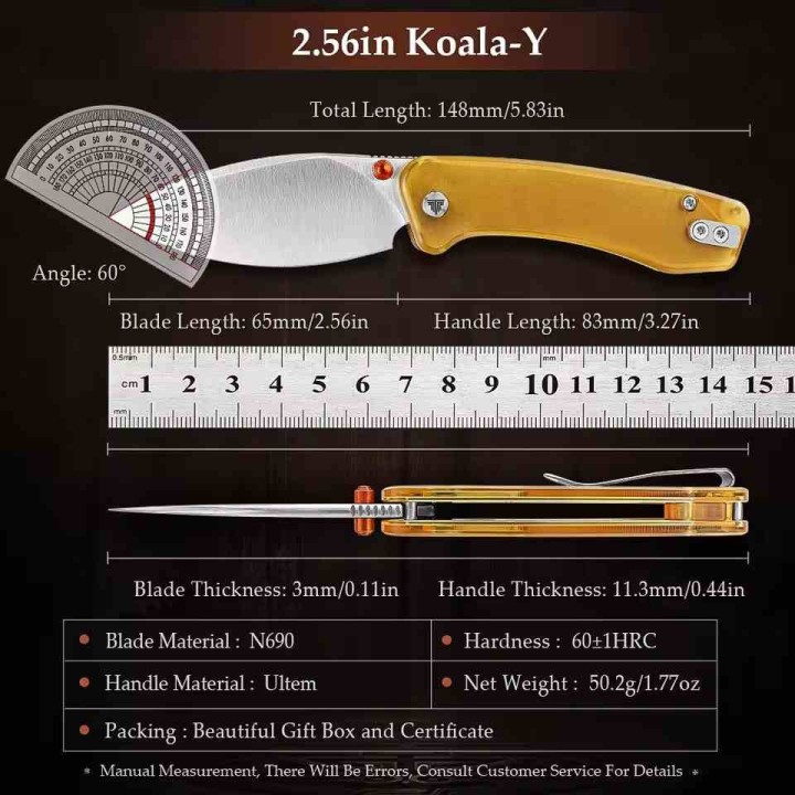 Couteau TRIVISA Koala-Y Ultem Lame Drop Point Acier N690 Crossbar Lock KIVT TVJM02YPN - Livraison Gratuite