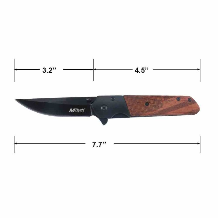 Couteau A/O MTech Lame Acier 3Cr13MoV Noir Manche Bois Linerlock MTA2004BB - LIvraison Gratuite