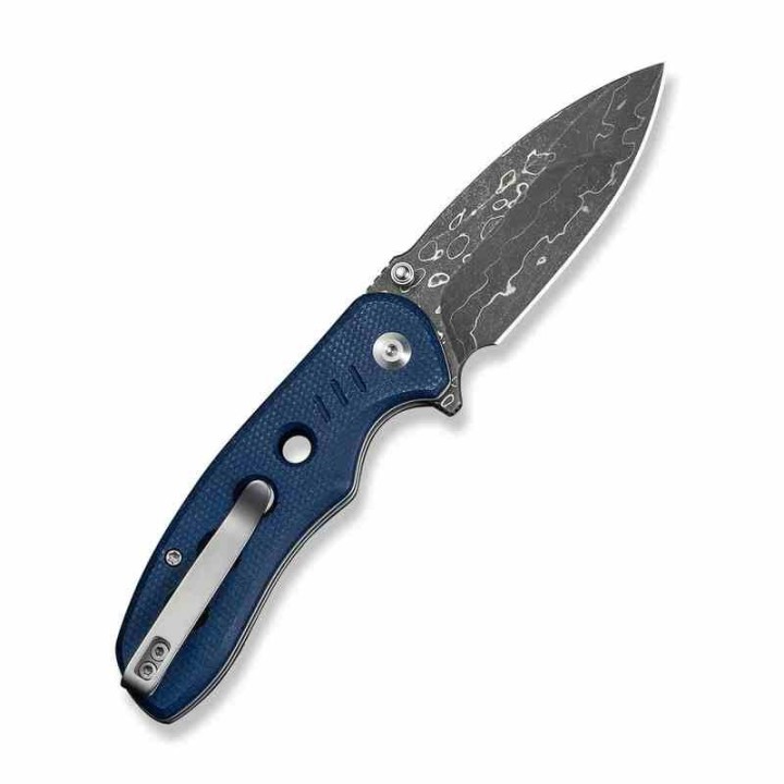 Couteau CIVIVI Triptych Damas Lame Acier Damas Manche Micarta Bleu Button Lock Clip KIVT C23085BDS1 - Livraison Gratuite