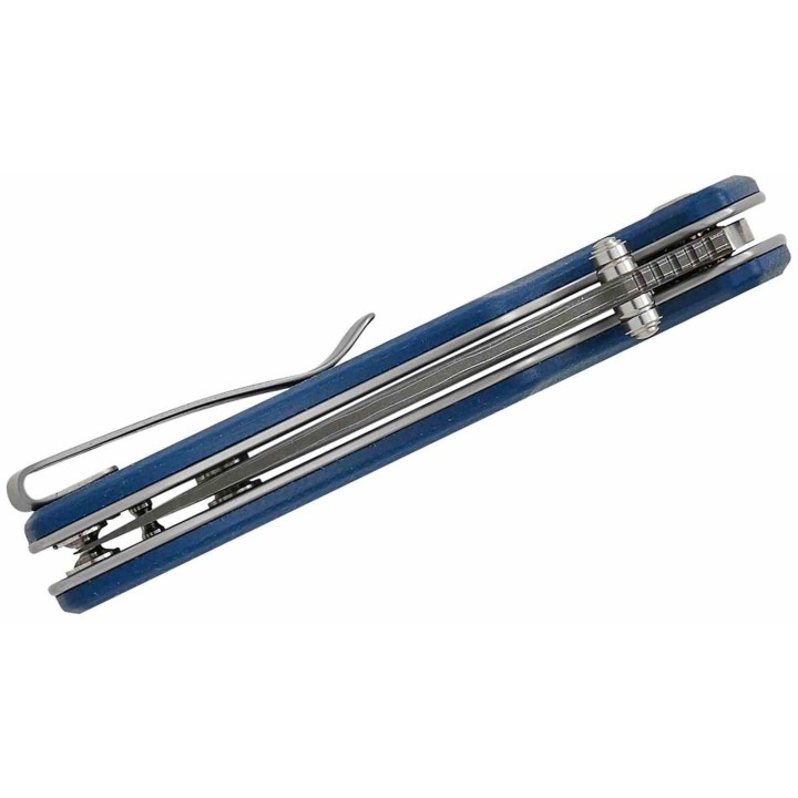 Couteau CIVIVI Triptych Damas Lame Acier Damas Manche Micarta Bleu Button Lock Clip KIVT C23085BDS1 - Livraison Gratuite