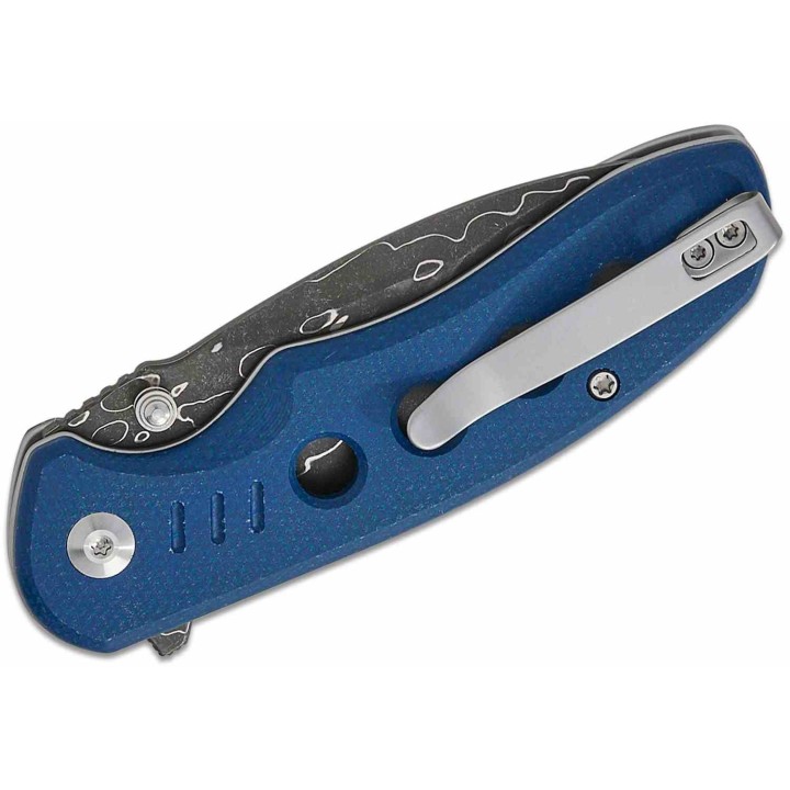 Couteau CIVIVI Triptych Damas Lame Acier Damas Manche Micarta Bleu Button Lock Clip KIVT C23085BDS1 - Livraison Gratuite