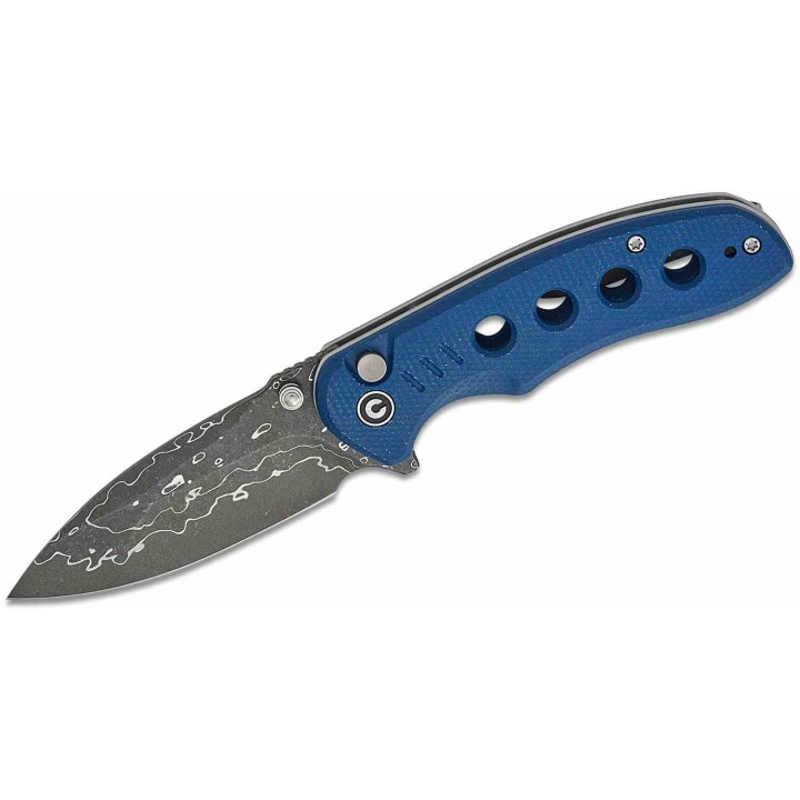 Couteau CIVIVI Triptych Damas Lame Acier Damas Manche Micarta Bleu Button Lock Clip KIVT C23085BDS1 - Livraison Gratuite