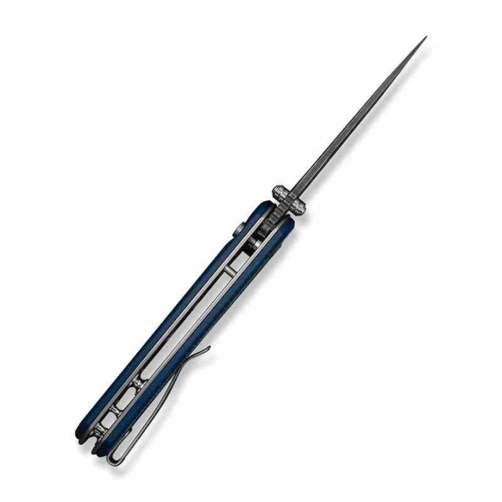 Couteau CIVIVI Triptych Damas Lame Acier Damas Manche Micarta Bleu Button Lock Clip KIVT C23085BDS1 - Livraison Gratuite