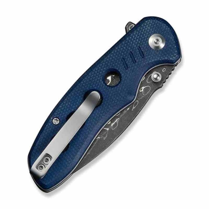 Couteau CIVIVI Triptych Damas Lame Acier Damas Manche Micarta Bleu Button Lock Clip KIVT C23085BDS1 - Livraison Gratuite