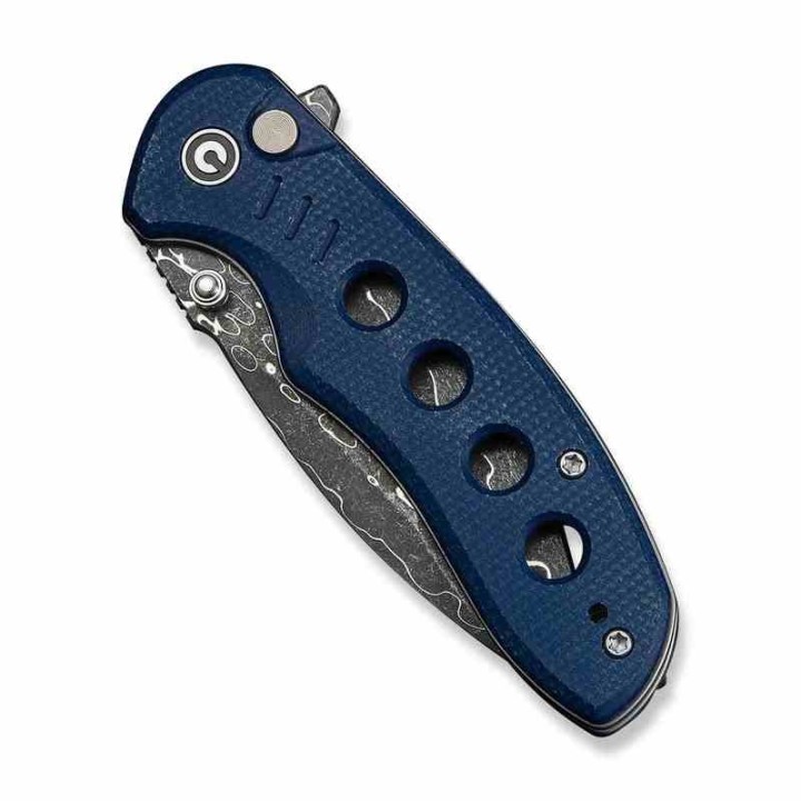 Couteau CIVIVI Triptych Damas Lame Acier Damas Manche Micarta Bleu Button Lock Clip KIVT C23085BDS1 - Livraison Gratuite
