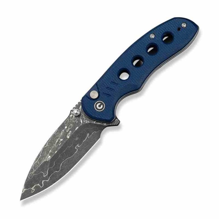 Couteau CIVIVI Triptych Damas Lame Acier Damas Manche Micarta Bleu Button Lock Clip KIVT C23085BDS1 - Livraison Gratuite