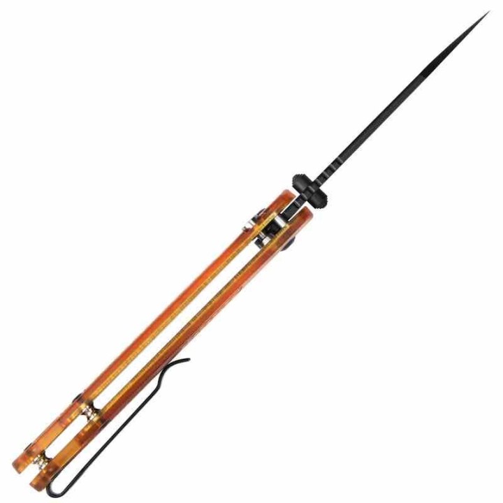 Couteau CJRB Cutlery Pyrite-Light Acier AR-RPM9 Manche FRN Ambre Bouton Lock KIVT J1945AMB - Livraison Gratuite