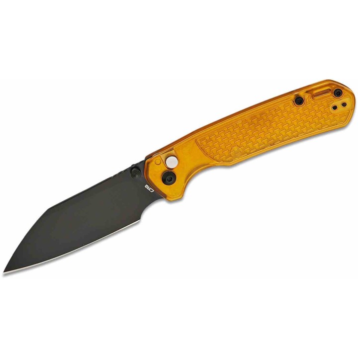 Couteau CJRB Cutlery Pyrite-Light Acier AR-RPM9 Manche FRN Ambre Bouton Lock KIVT J1945AMB - Livraison Gratuite
