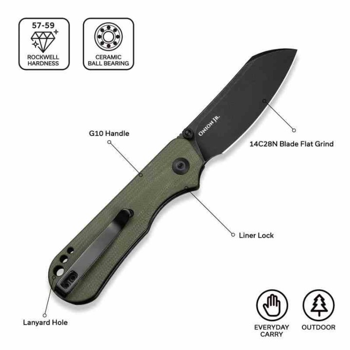 Couteau CIVIVI Crabby Od Green Acier 14C28N Manche G10 Liner Lock KIVT Clip CIVC240551 - Livraison Gratuite