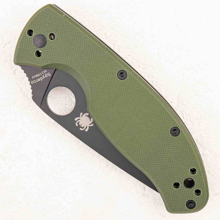 Couteau Spyderco Tenacious Lame Leaf Shaped Plain Acier 8CR13MOV Manche G10 Vert Liner Lock SC122GPBGR - Livraison Gratuite