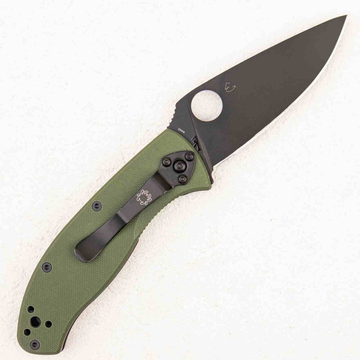 Couteau Spyderco Tenacious Lame Leaf Shaped Plain Acier 8CR13MOV Manche G10 Vert Liner Lock SC122GPBGR - Livraison Gratuite