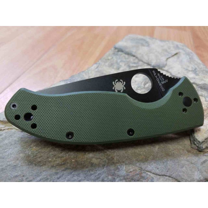 Couteau Spyderco Tenacious Lame Leaf Shaped Plain Acier 8CR13MOV Manche G10 Vert Liner Lock SC122GPBGR - Livraison Gratuite