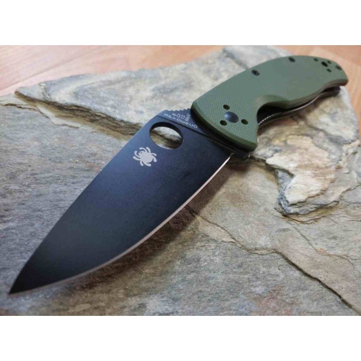 Couteau Spyderco Tenacious Lame Leaf Shaped Plain Acier 8CR13MOV Manche G10 Vert Liner Lock SC122GPBGR - Livraison Gratuite