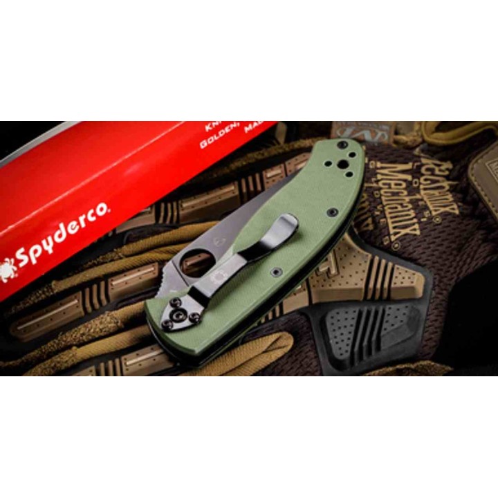 Couteau Spyderco Tenacious Lame Leaf Shaped Plain Acier 8CR13MOV Manche G10 Vert Liner Lock SC122GPBGR - Livraison Gratuite