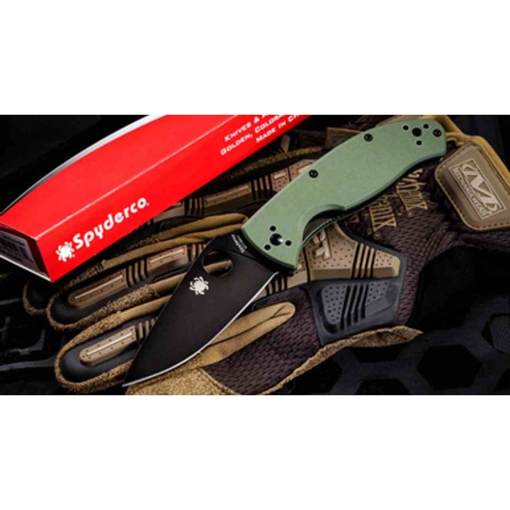 Couteau Spyderco Tenacious Lame Leaf Shaped Plain Acier 8CR13MOV Manche G10 Vert Liner Lock SC122GPBGR - Livraison Gratuite
