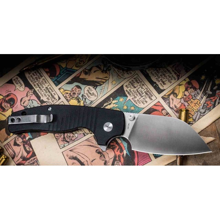 Couteau QSP ChefMaster Lame Sheepsfoot Satin Acier 14C28N Manche G10 Noir Liner Lock QS163A1 - Livraison Gratuite