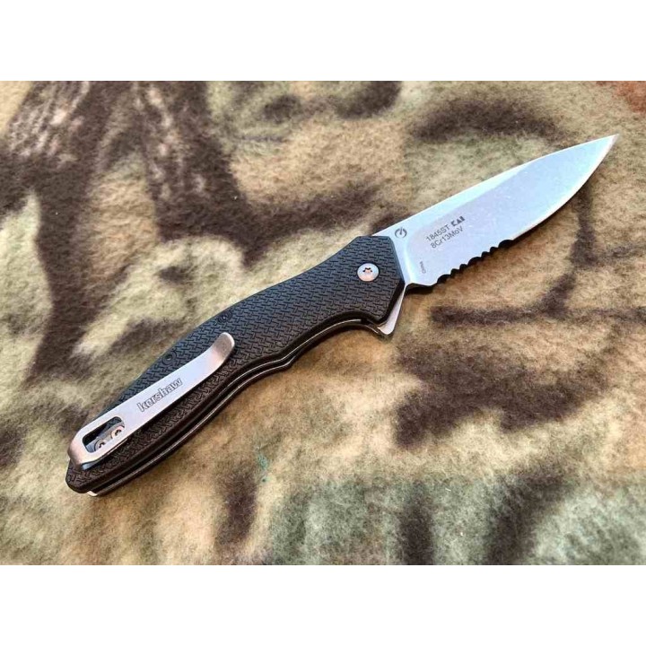 Couteau Kershaw Shoreline A/O Lame Combo SW Acier 8Cr13MoV Manche FRN Liner Lock KS1845ST - Livraison Gratuite