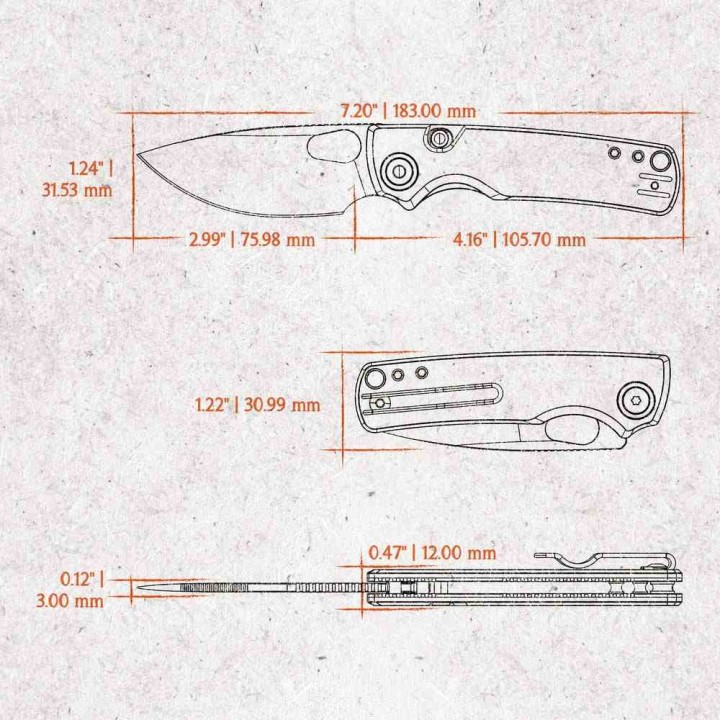 Couteau Vosteed Porcupine Blue Lame Acier 14C28N Manche Micarta KIVT Liner Lock VOSA2605 - Livraison Gratuite