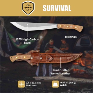 Machette Condor Hmong Lame Acier Carbone 1075 Manche Micarta Etui Cuir Made Salvador CTK3982115HC - Livraison Gratuite