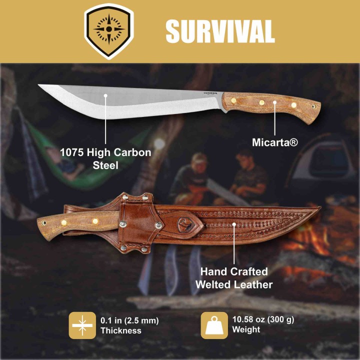 Machette Condor Hmong Lame Acier Carbone 1075 Manche Micarta Etui Cuir Made Salvador CTK3982115HC - Livraison Gratuite