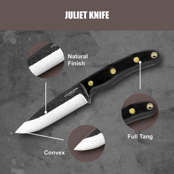 Couteau Condor Juliet Lame Acier 440C Manche Micarta Etui Cuir Made Salvador CTK106042SS - Livraison Gratuite