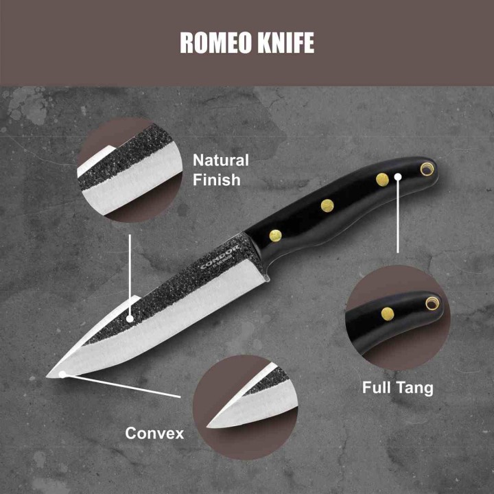Couteau Condor Romeo Lame Acier 420HC Manche Micarta Etui Cuir Made Salvador CTK106057SS - Livraison Gratuite