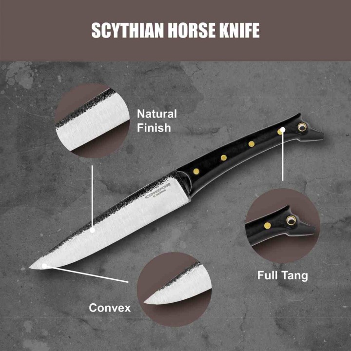 Couteau Condor Scythian Horse Lame Scythe Acier 14C28N Manche Micarta Etui Cuir Made Salvador CTK106165SK - Livraison Gratuite