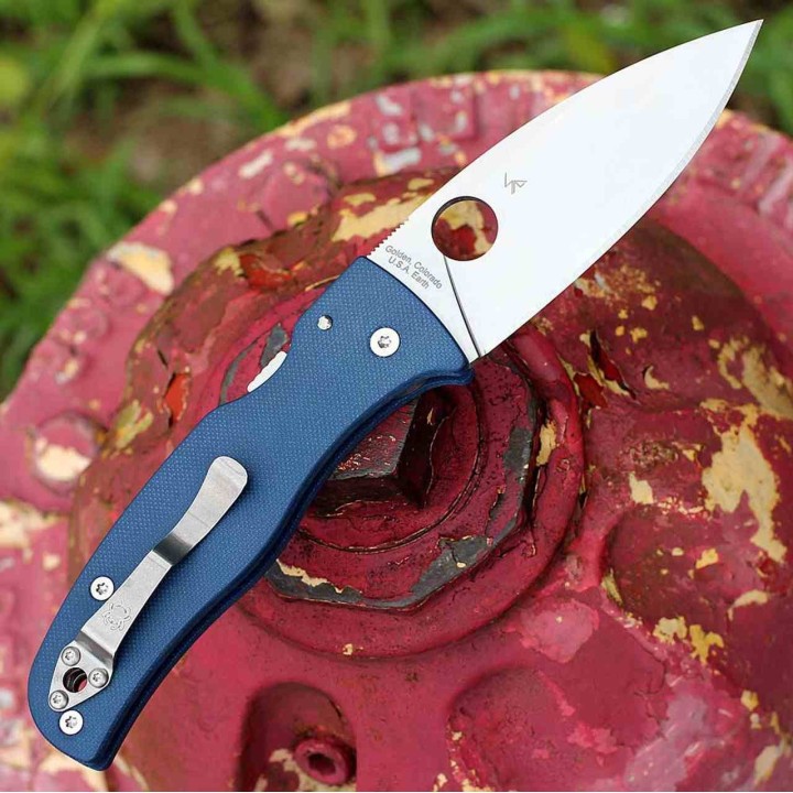 Couteau Spyderco Bodacious Lame Acier CPM SPY27 Manche G10 Bleu Cobalt Compression Lock Clip USA SC263GPCBL - Livraison Gratuite