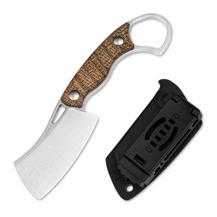 Couteau Kizer Little Rhino Cleaver Lame Black Acier AEB-L Manche Burlap Micarta Etui Kydex KI1065A4 - Livraison Gratuite