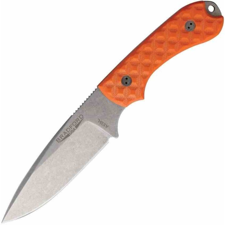 Couteau Bradford Knives Guardian 3.2 Lame Acier AEB-L Manche G10 Orange Etui Cuir Made USA BRAD32FE005A - Livraison Gratuite