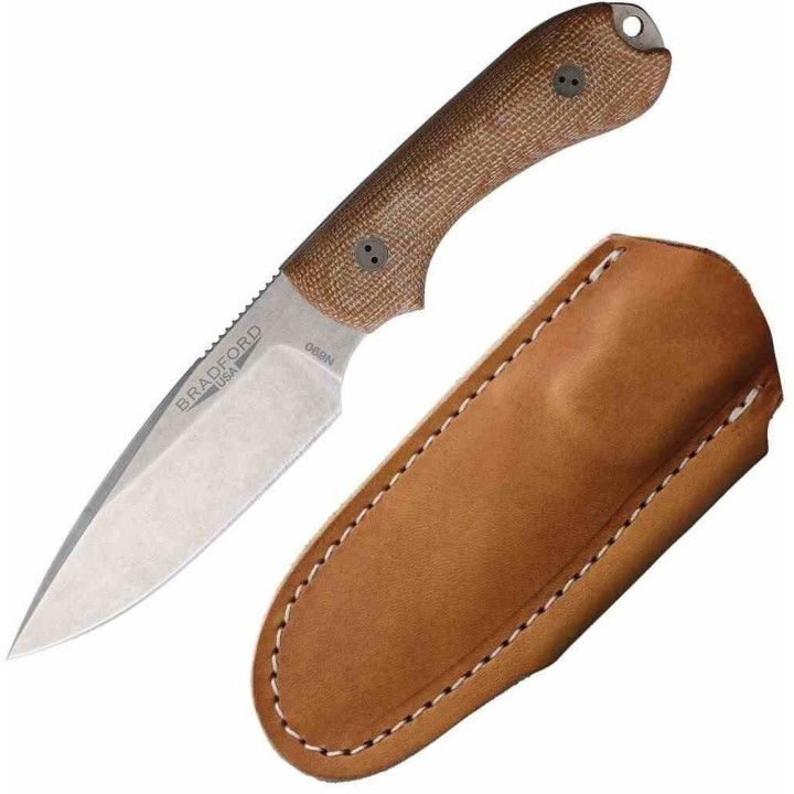 Couteau Bradford Knives Guardian 3 Lame Acier Bohler N690 Manche Micarta Natural Etui Cuir USA BRAD3FE104 - Livraison Gratuite