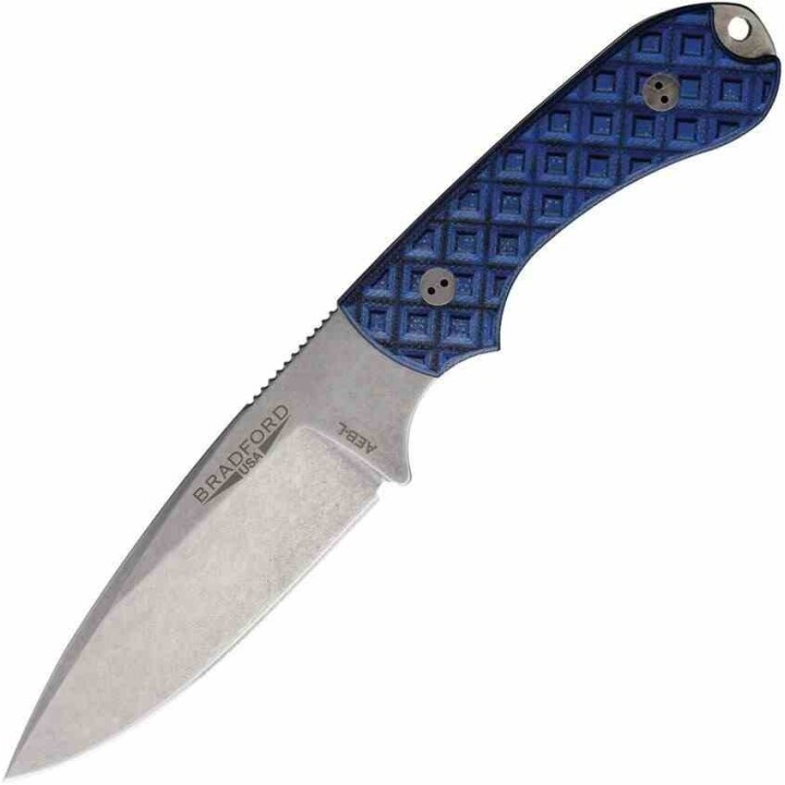 Couteau Bradford Knives Guardian 3.2 Lame Acier AEB-L Manche G10 Black/Blue Etui CUir USA BRAD32FE013A - Livraison Gratuite