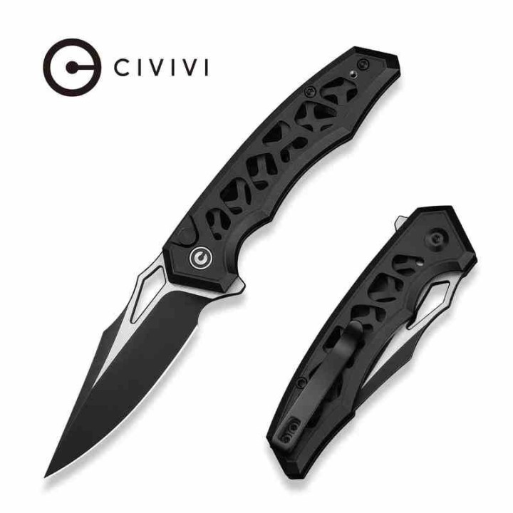 Couteau Pliant Civivi Anaaki Black Button Lock Lame Acier Nitro-V Manche Aluminium KIVT CIVC240391 - Livraison Gratuite