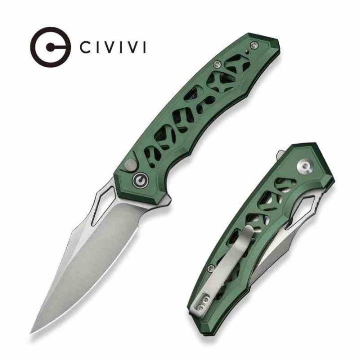 Couteau Pliant Civivi Anaaki Green Button Lock Lame Acier Nitro-V Manche Aluminium KIVT CIVC240393 - Livraison Gratuite