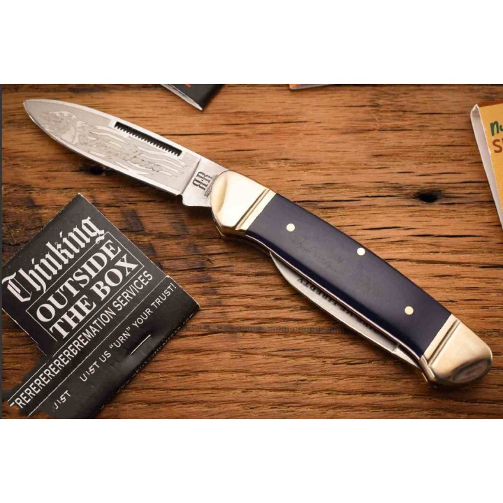 Couteau Rough Ryder Patriot Canoe Lames Spear Point/Pen Acier 440A Manche Polymère Bleu RR2029 - Livraison Gratuite