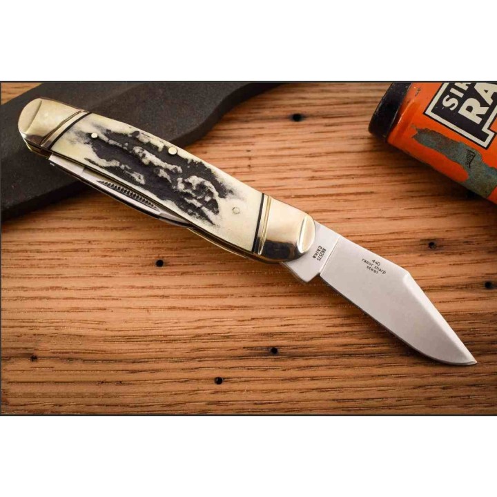 Couteau Rough Ryder Large Swayback Whittler Lames Acier 440 Manche Os Cerfé Slip Joint RR2575 - Livraison Gratuite