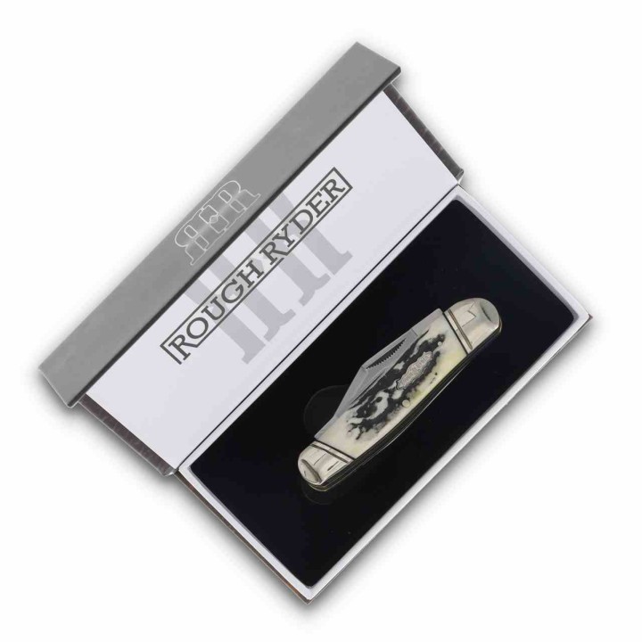 Couteau Rough Ryder Large Swayback Whittler Lames Acier 440 Manche Os Cerfé Slip Joint RR2575 - Livraison Gratuite