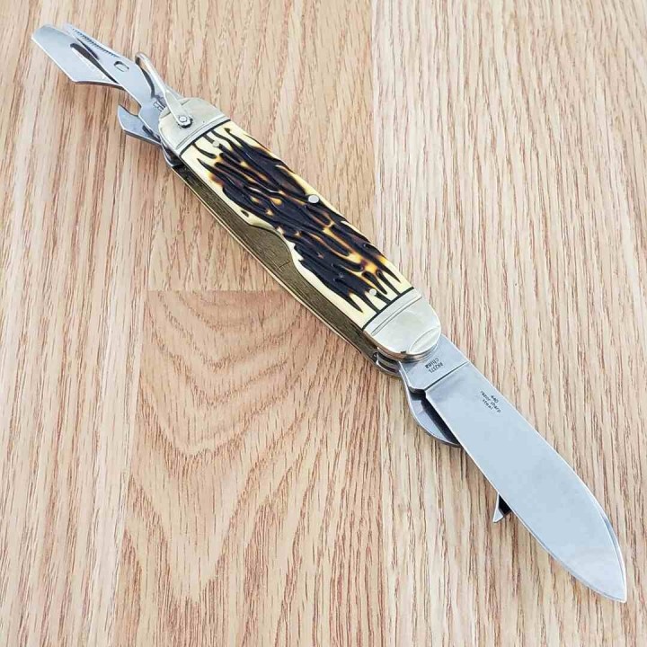 Couteau Multi-Fonctions Rough Ryder Scout Cran Forcé Lame Acier 440A Outils Manche Delrin/Cerf RR2371 - Livraison Gratuite