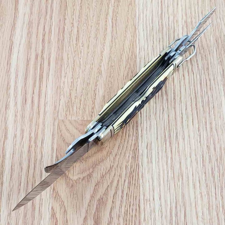 Couteau Multi-Fonctions Rough Ryder Scout Cran Forcé Lame Acier 440A Outils Manche Delrin/Cerf RR2371 - Livraison Gratuite
