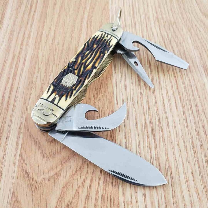 Couteau Multi-Fonctions Rough Ryder Scout Cran Forcé Lame Acier 440A Outils Manche Delrin/Cerf RR2371 - Livraison Gratuite